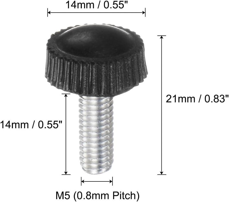 uxcell 20pcs M5 x 14mm Metric Male Thread Knurled Knobs, Thumb Screw Clamping Knobs Grip Plastic Handle Hand Knobs with Threaded Stud, Black - Image 2